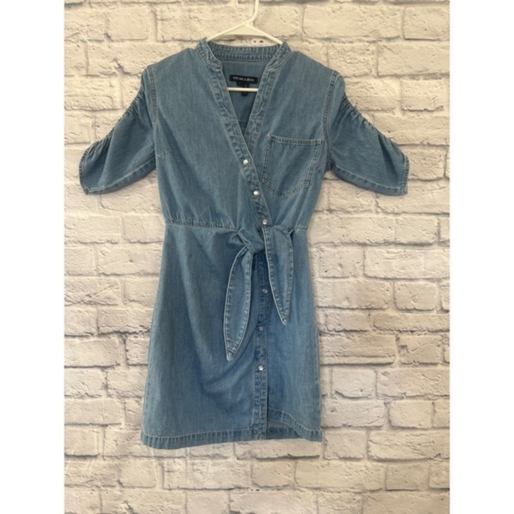 Veronica Beard Iceberg Blue Denim Wrap Tie Mini Dress Size 0